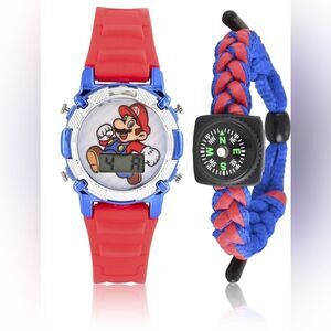Red and Blue Mario Watch with Compass Bracelet